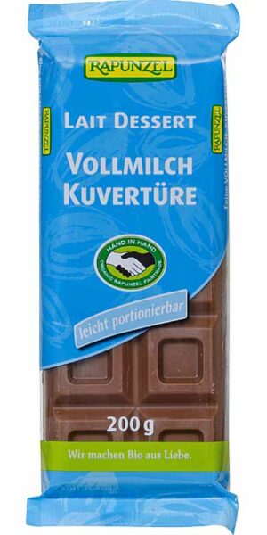 Bio-Vollmilch-Kuvertüre 200g-Tafel